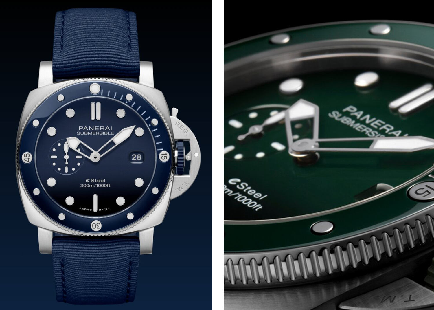 Panerai Submersible QuarantaQuattro eSteel™ Blu Profondo and Verde Smeraldo